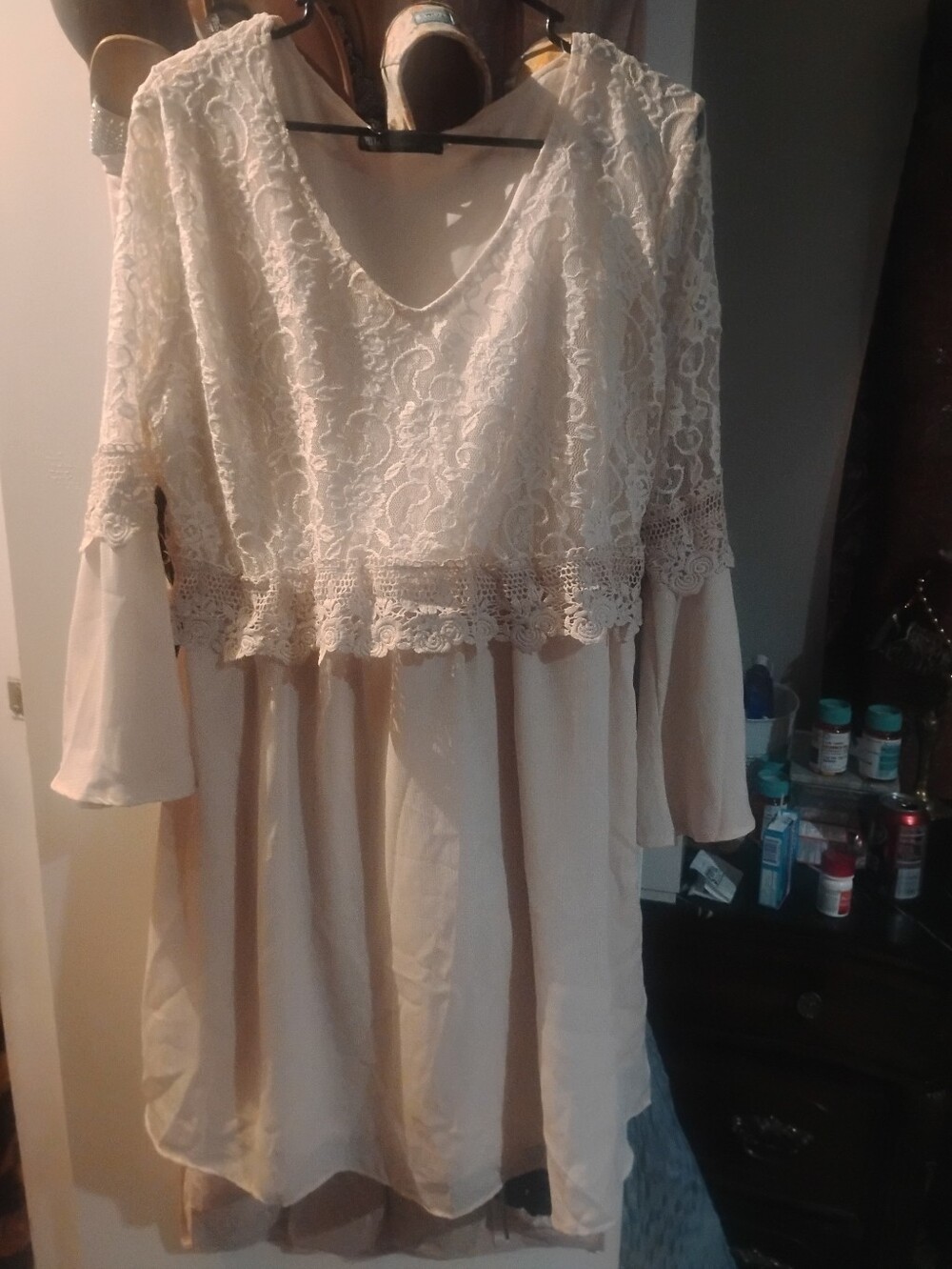Zanzea Cream Lace Overlay Boho Dress